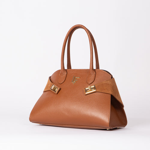 Borsa a cupola Fleur in pelle di vitello marrone, Made in Italy - Luana Ferracuti