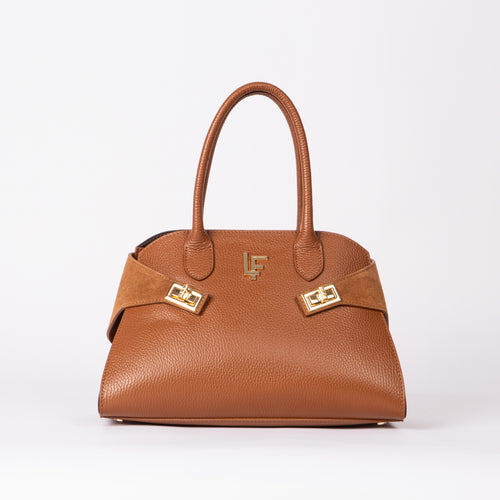 Borsa a cupola Fleur in pelle di vitello marrone, Made in Italy - Luana Ferracuti