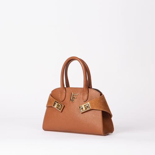 Borsa a cupola mini Fleurine in pelle di vitello marrone, Made in Italy - Luana Ferracuti