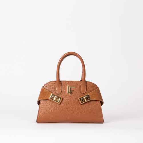 Borsa a cupola mini Fleurine in pelle di vitello marrone, Made in Italy - Luana Ferracuti